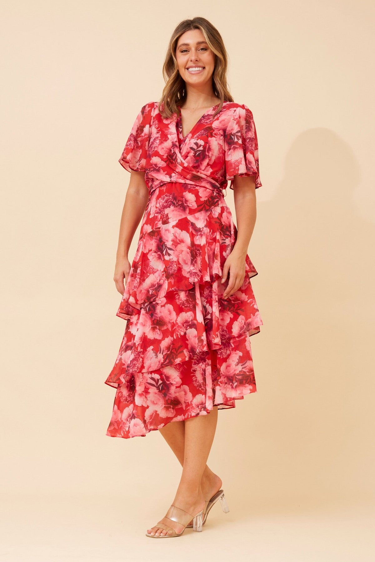 WINDSOR FLORAL MIDI DRESS (Multi Red)