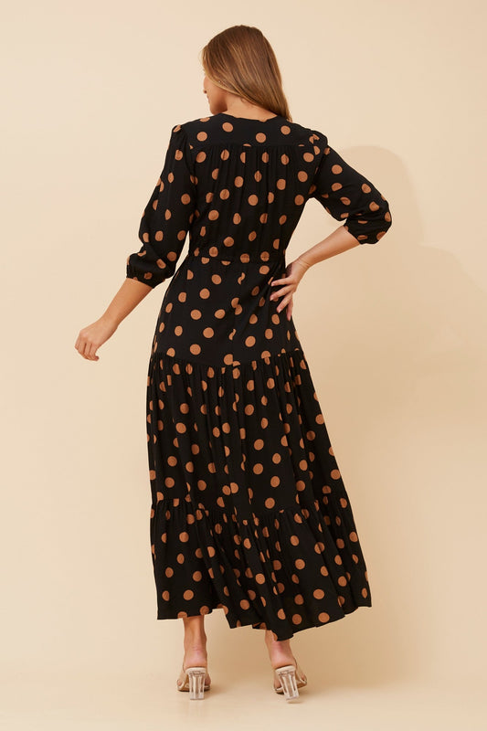 RAELA POLKA DOT PRINT MAXI DRESS (Black)
