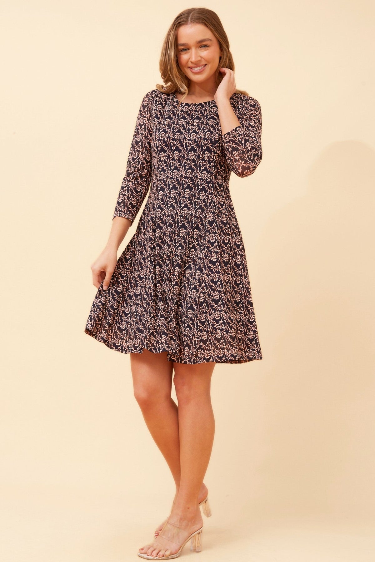 CAMILA FLORAL DRESS (Navy)
