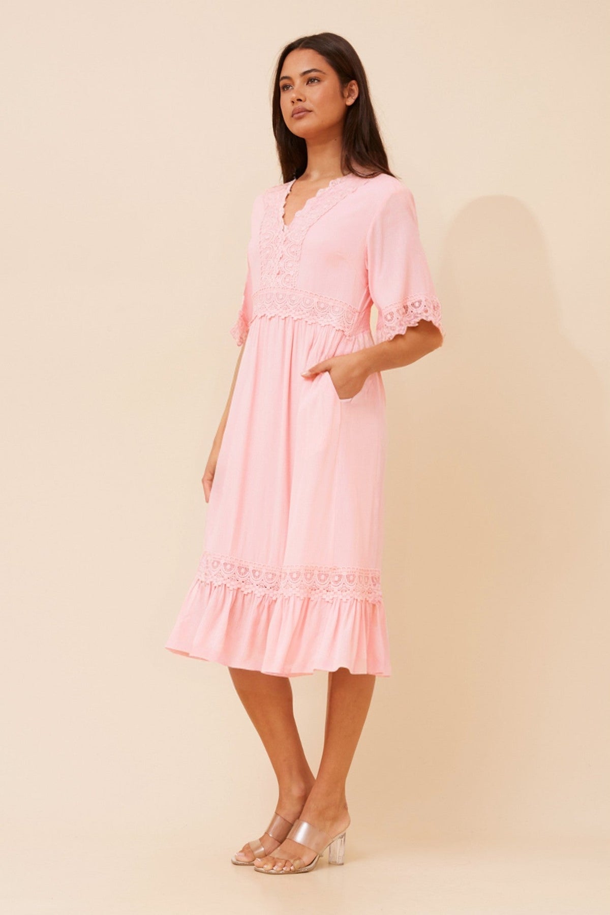 Caroline Morgan Australia NAYLA LACE MIDI DRESS (Pink)