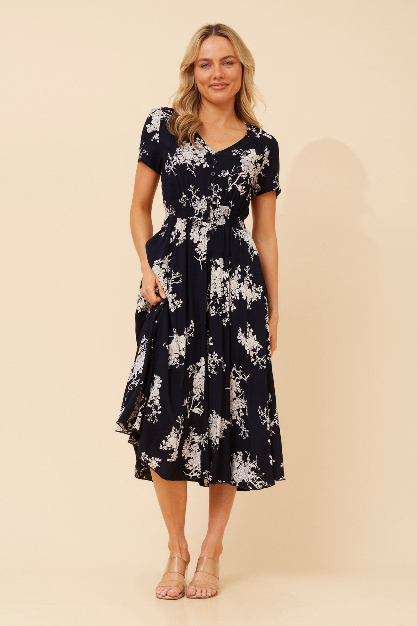 KEGAN FLORAL MIDI DRESS (Navy)