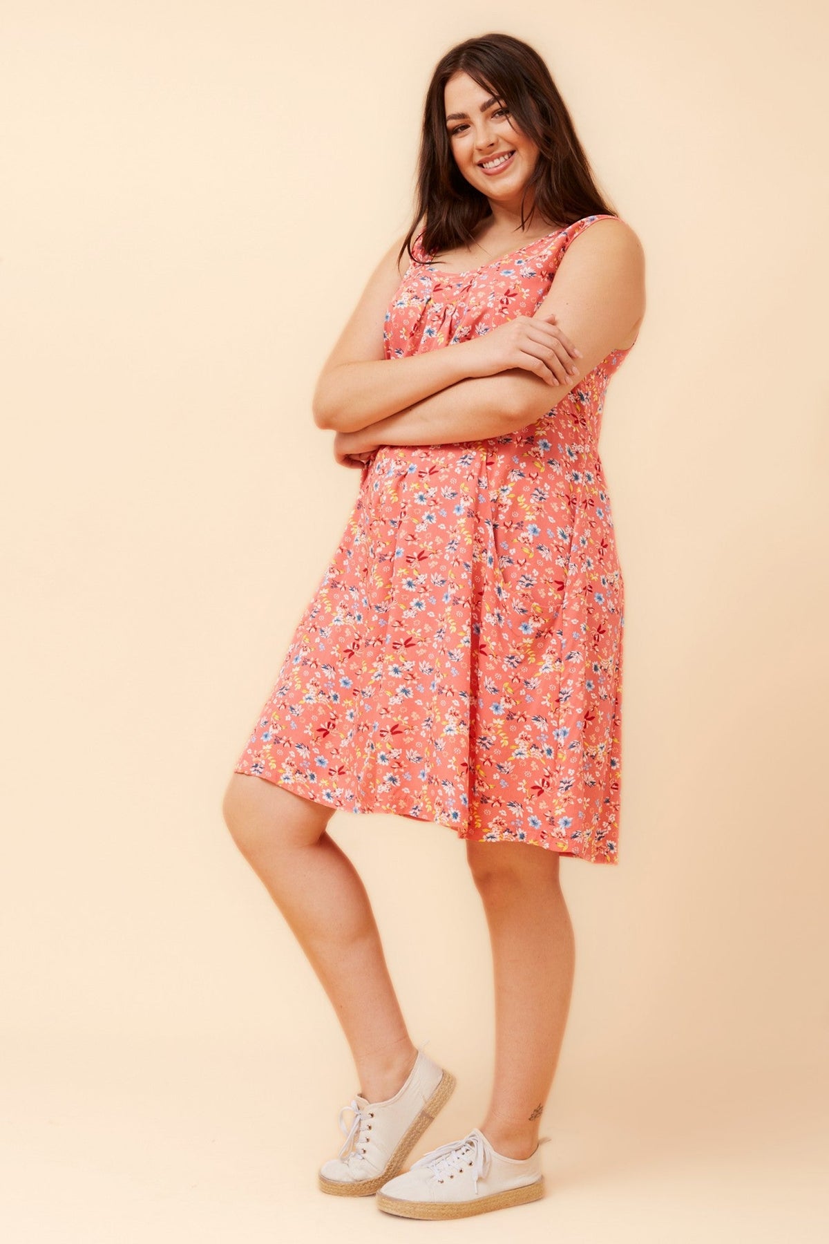 VENICE FLORAL SHORT DRESS (Coral)