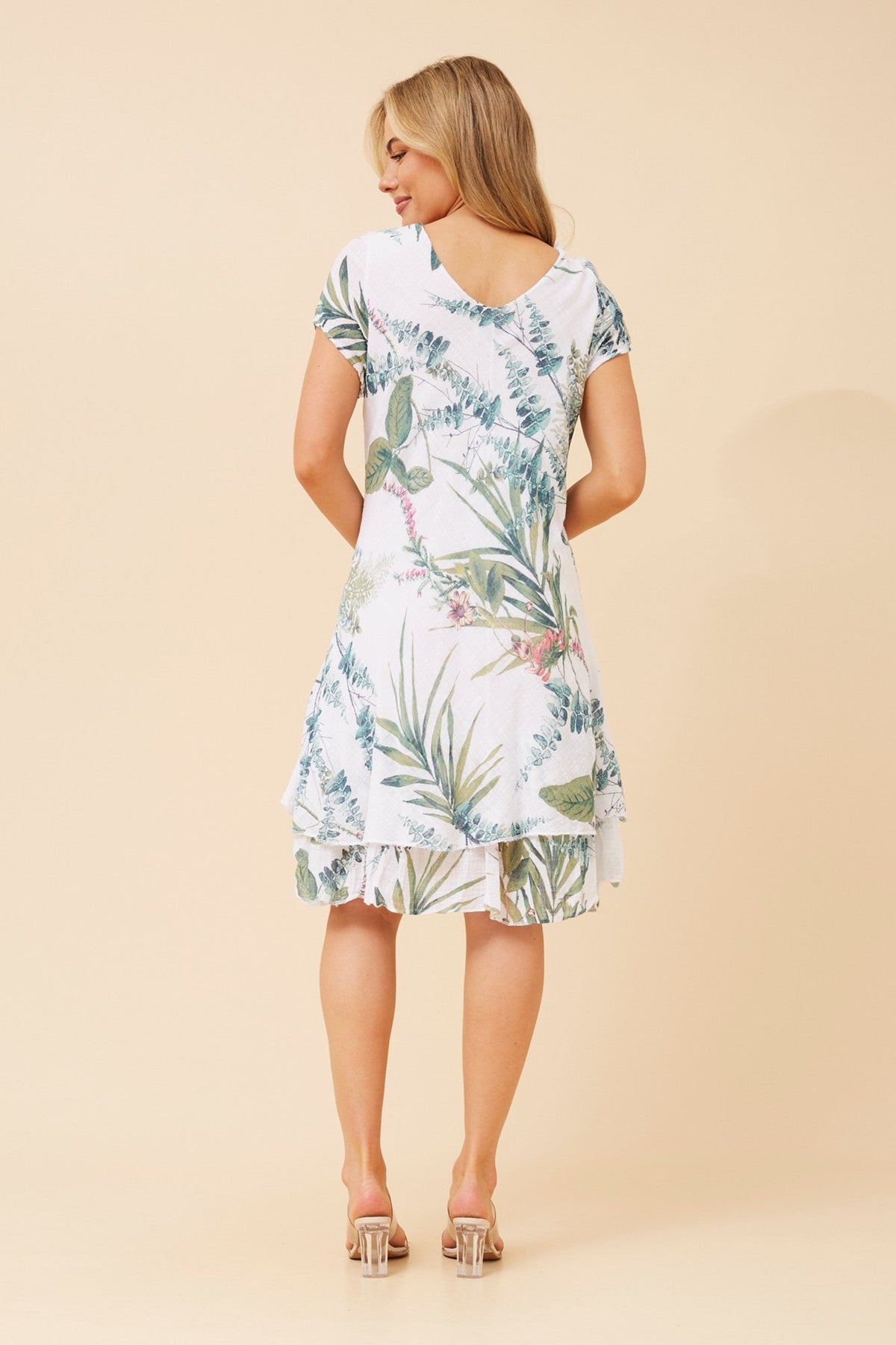BOTTEGA MODA ELECTRA BOTANICAL PRINT DRESS (Cream)