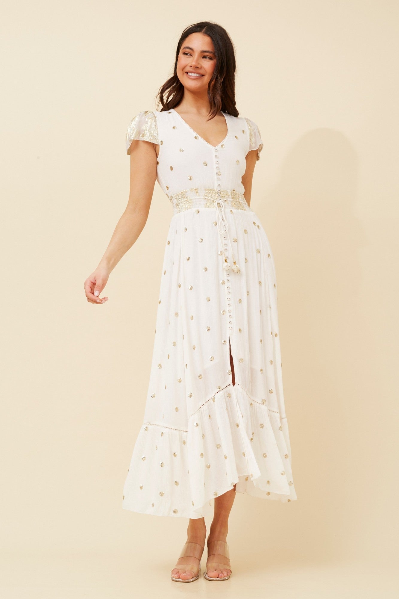 CORINNE SEQUIN MAXI DRESS (Cream)
