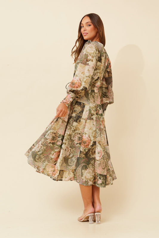 JANAE FLORAL MIDI DRESS (Olive)
