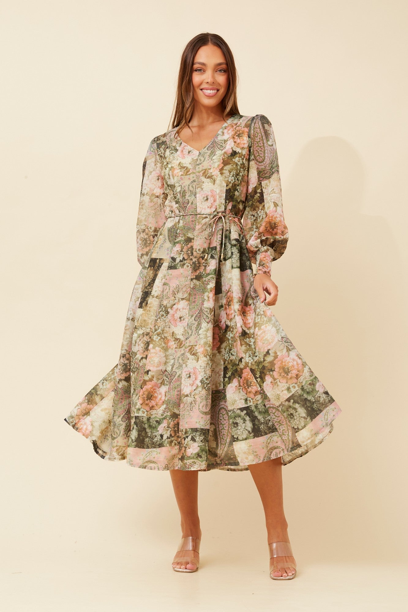 JANAE FLORAL MIDI DRESS (Olive)