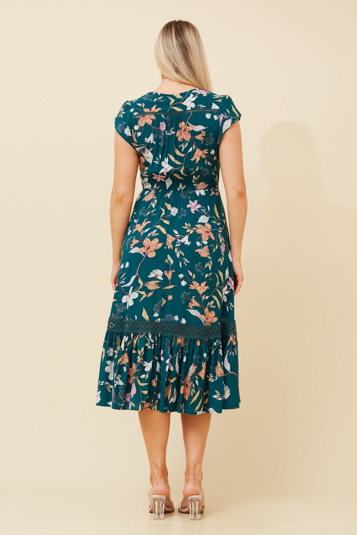 MOROCCO FLORAL MIDI DRESS (Multi Green)