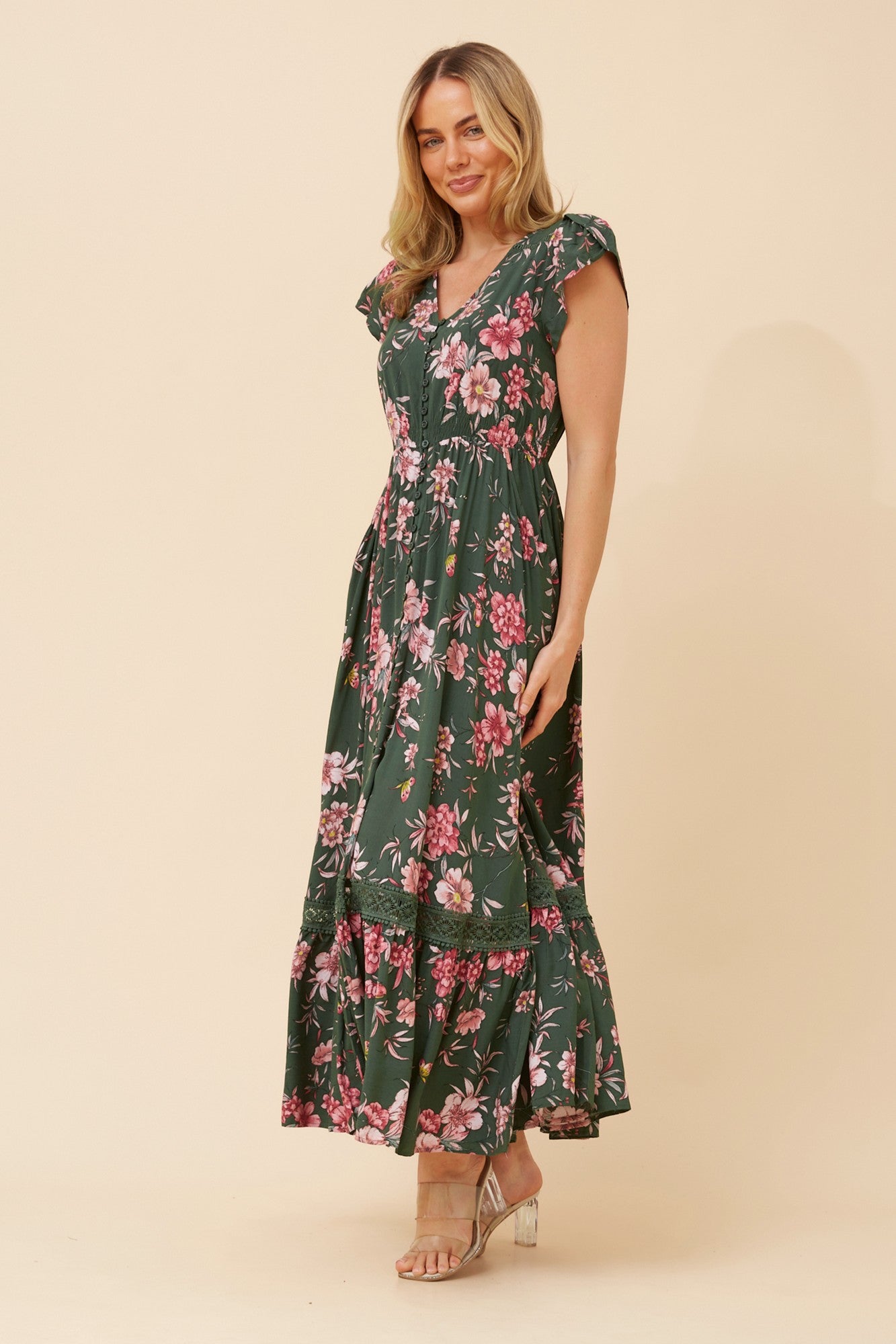 MOROCCO FLORAL MAXI DRESS (Green Ash)