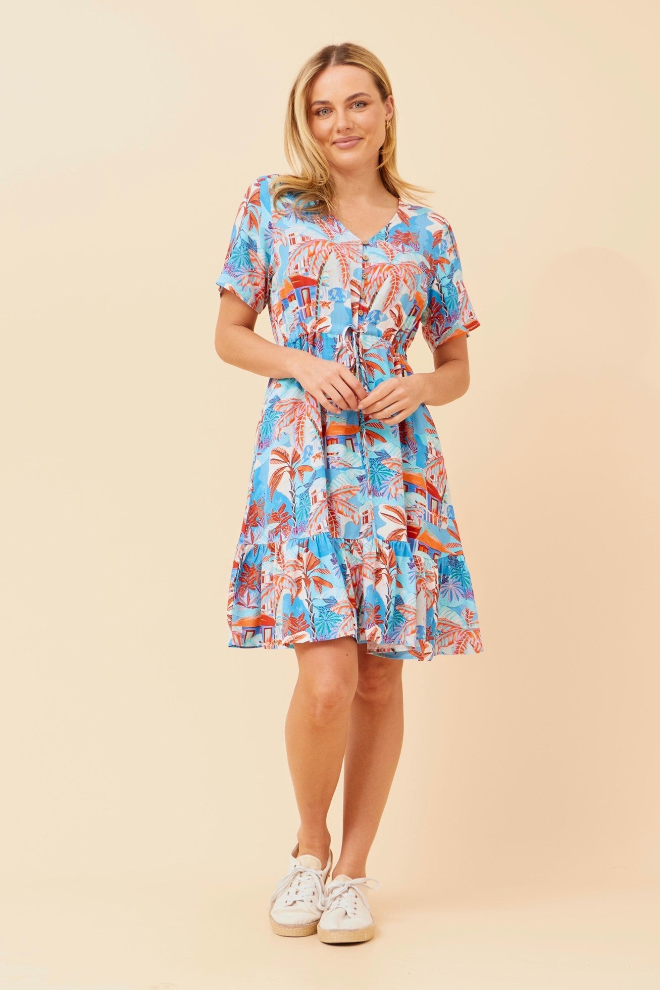 JAEL TROPICAL PRINT DRESS (Turquoise)
