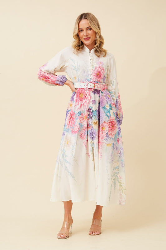 SONNET FLORAL MIDI DRESS (Multi Cream)