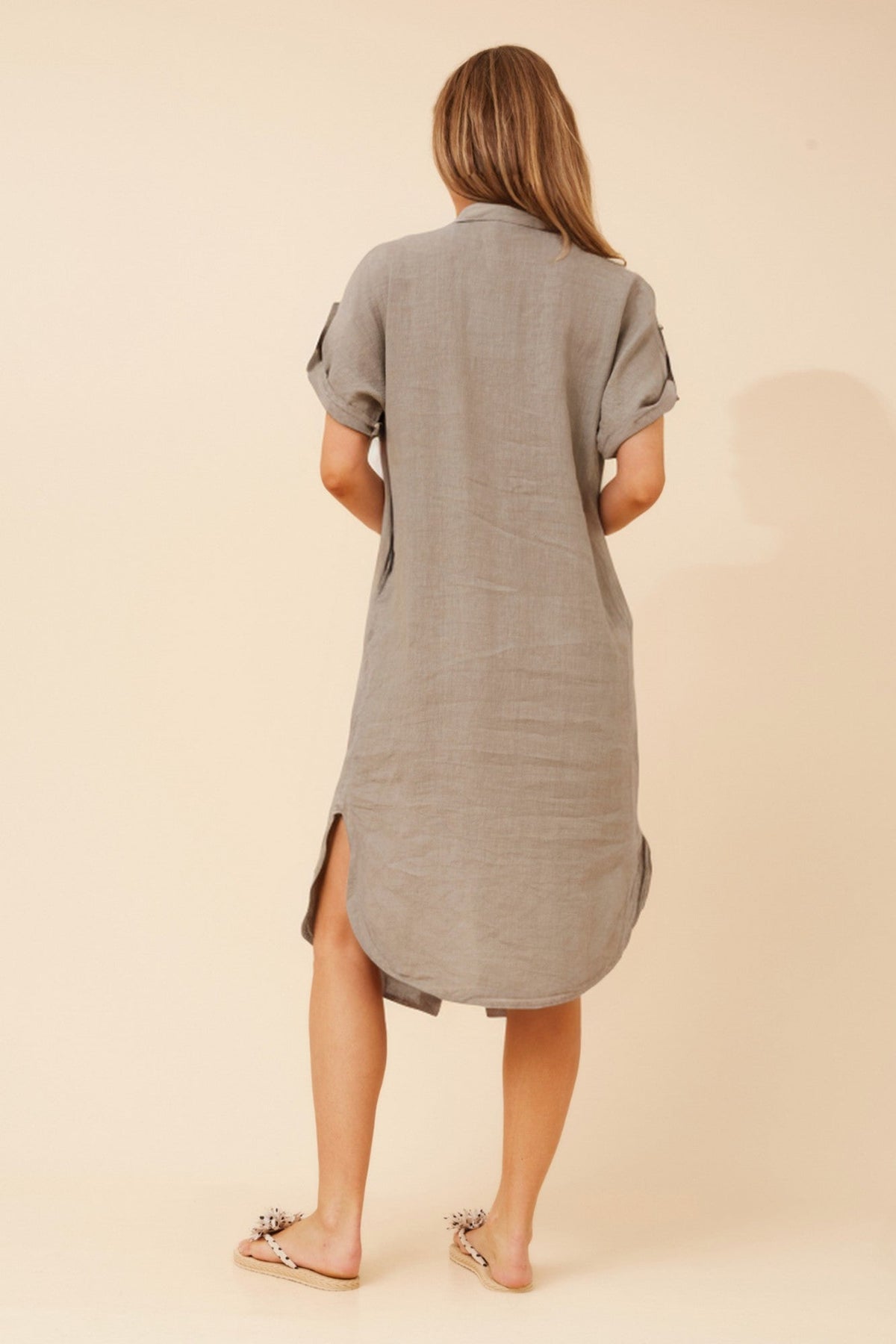 BOTTEGA MODA HAZELINA LINEN SHIRT DRESS (Fango)