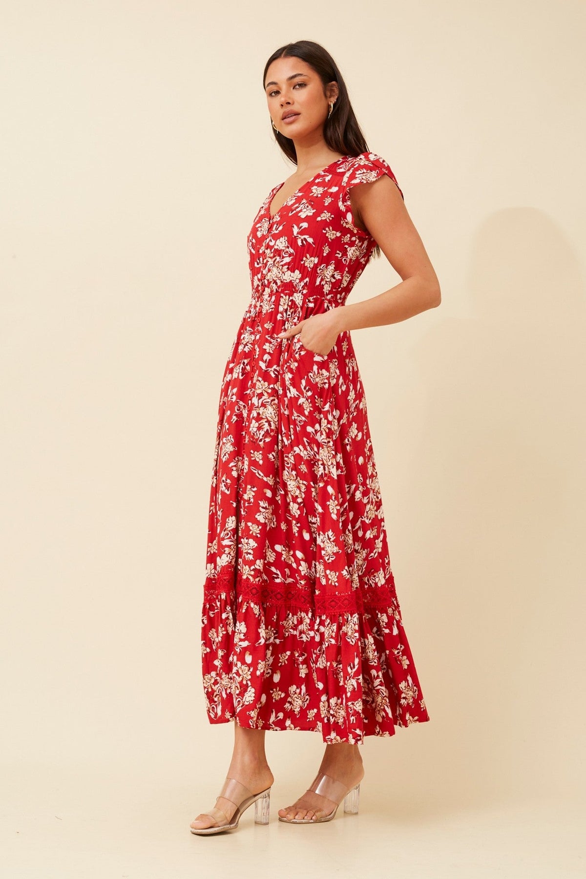 MOROCCO FLORAL MAXI DRESS (Red)