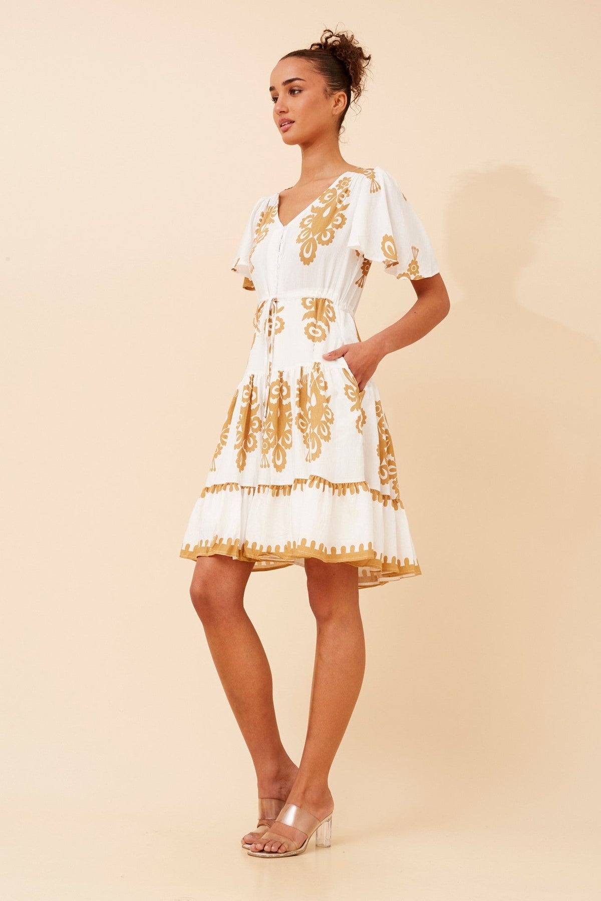 CHLOE BORDER PRINT DRESS (Beige)
