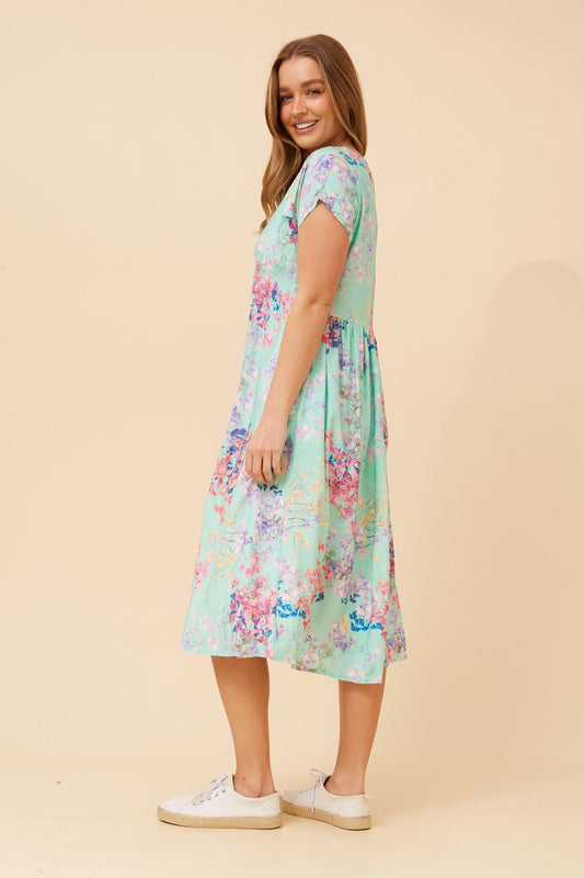 CASPIAN FLORAL MIDI DRESS (Ice Mint)