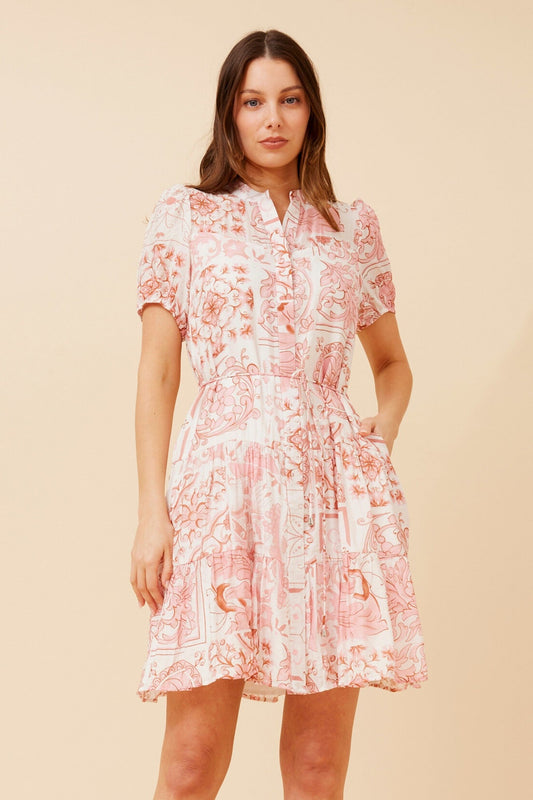 GEMICA TILE PRINT DRESS (Pink)