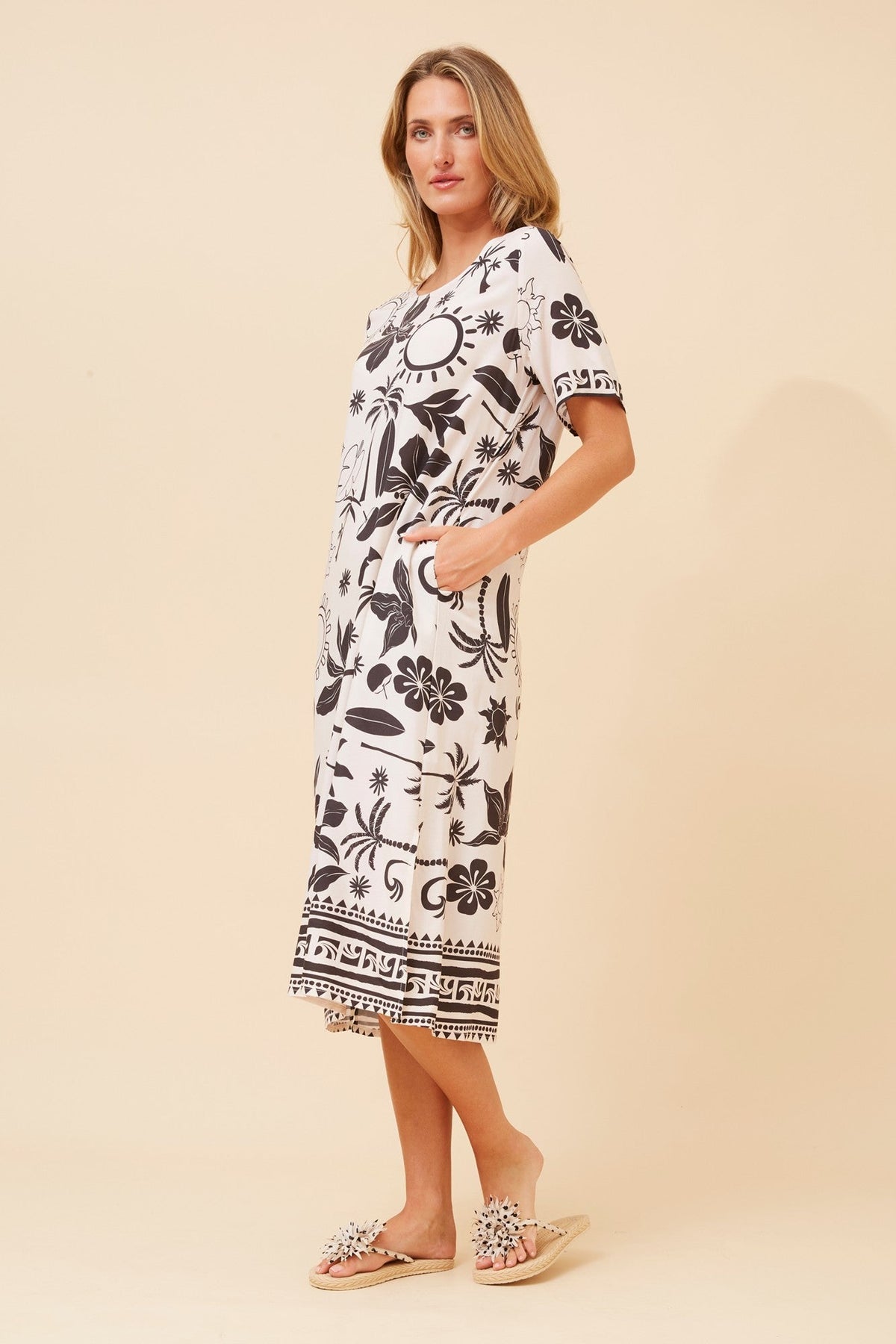 ZORIKA BORDER PRINT DRESS (Ivory)