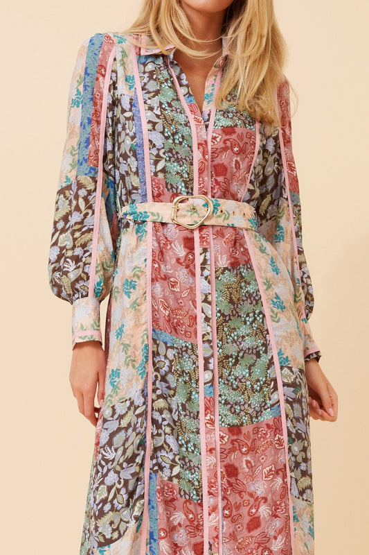 AGATHA PATCHWORK PRINT MAXI DRESS (Multi Pink)
