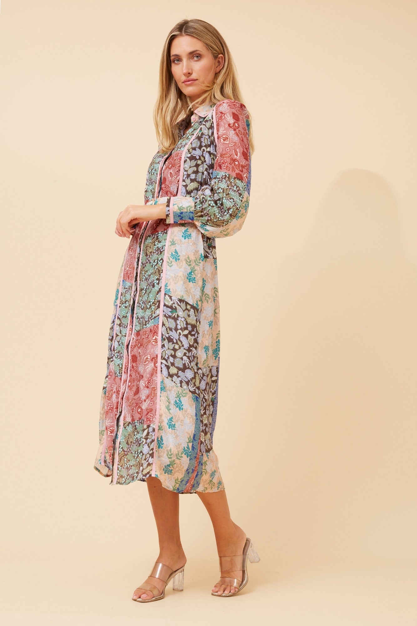 AGATHA PATCHWORK PRINT MAXI DRESS (Multi Pink)