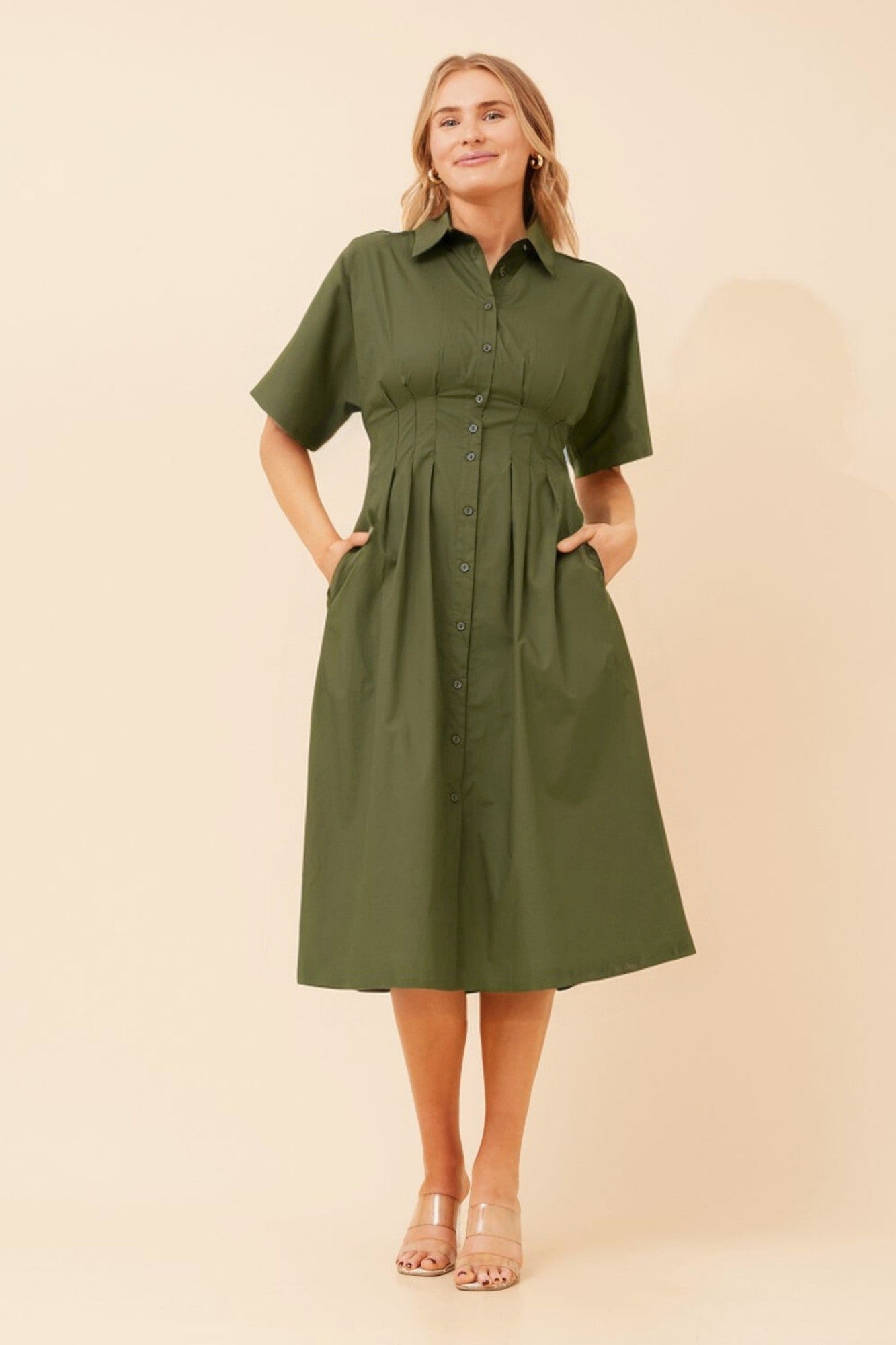 FRANCETTE SOLID SHIRT DRESS (Skylight)