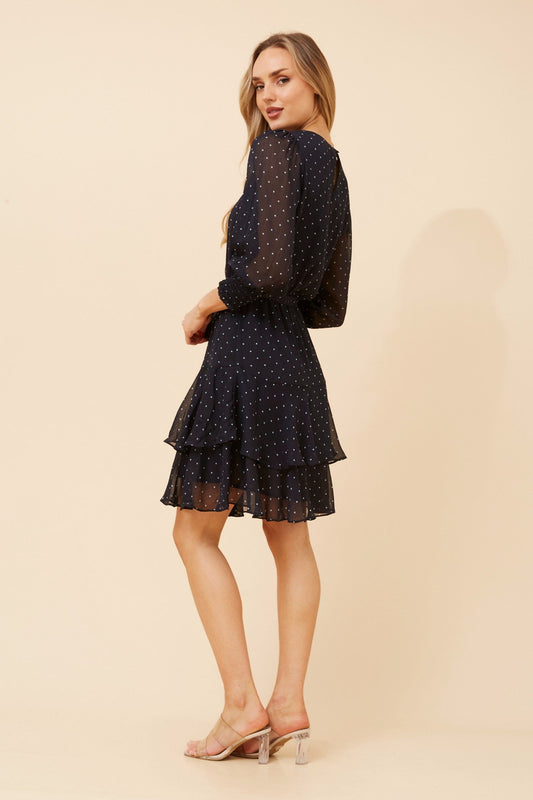 KYOMI POLKA DOT PRINT DRESS (Navy)