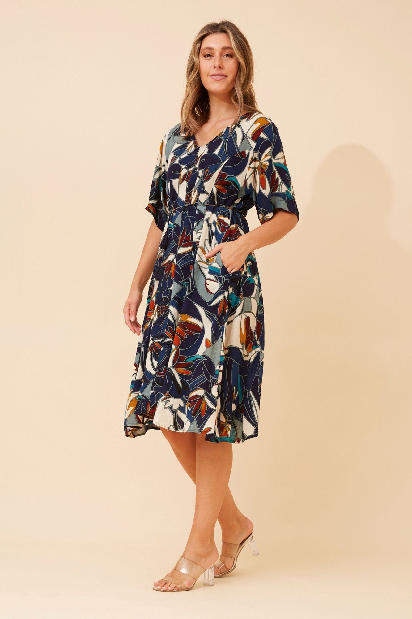 KALINDI ABSTRACT PRINT DRESS (Multi Navy)
