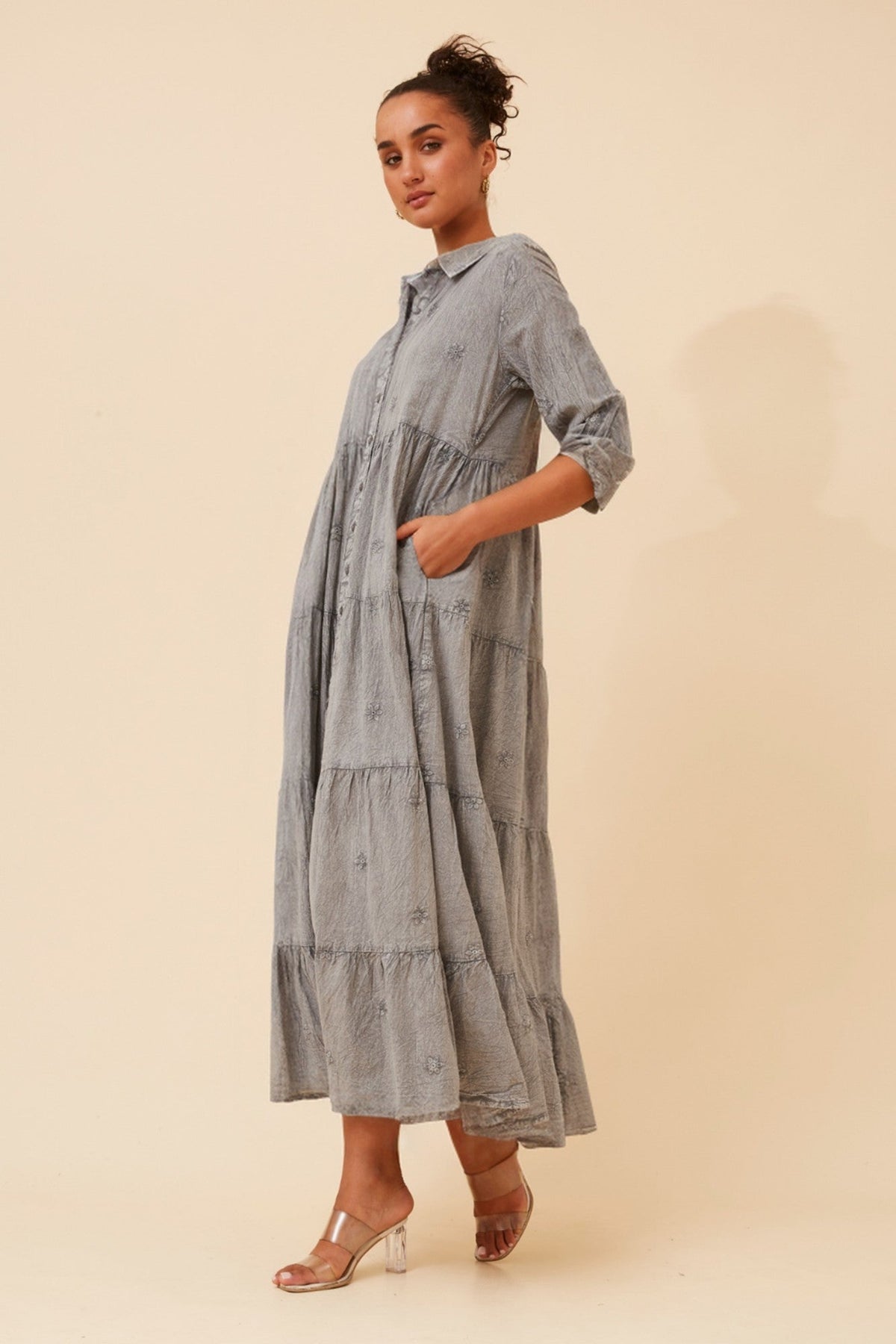SAISHA EMBROIDERED MAXI DRESS (Grey)