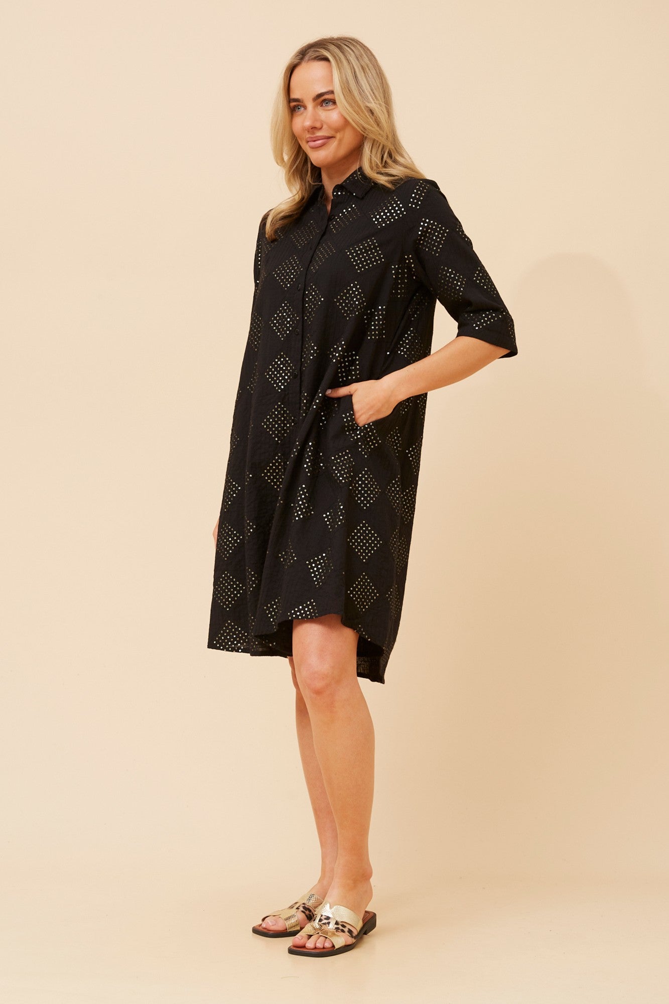 ESHANI SEQUIN SHIRT DRESS (Black)