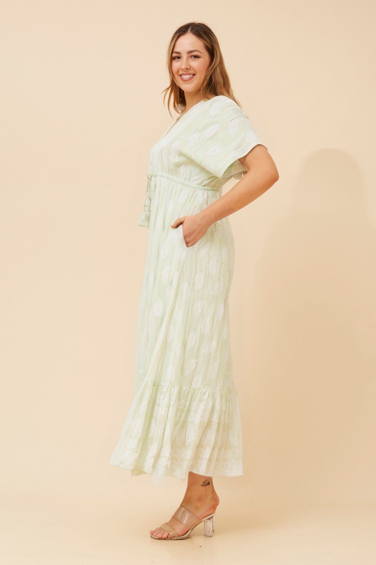 CHRISTINA LEAF PRINT MAXI DRESS (Mint)
