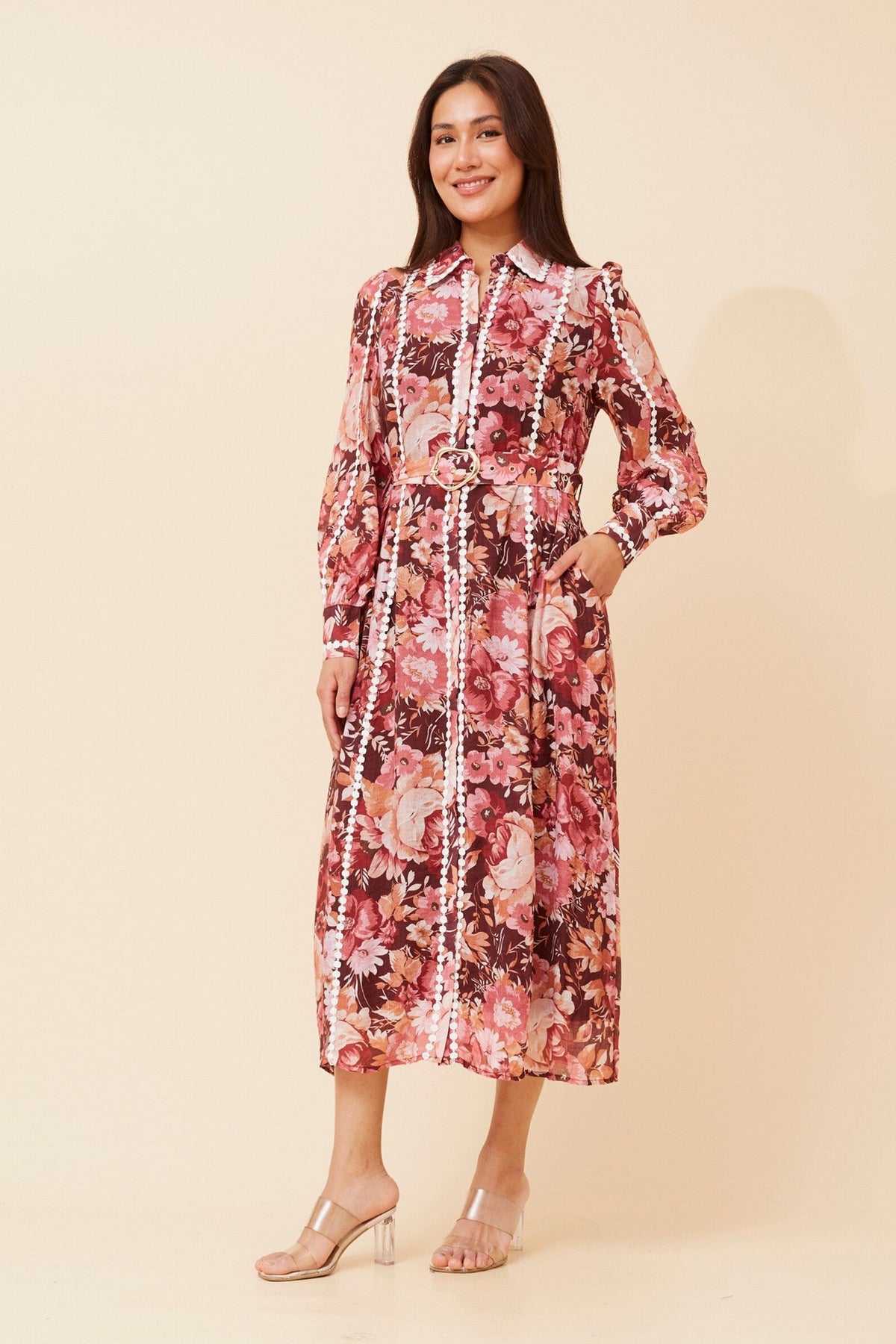 AGATHA FLORAL SHIRT DRESS (Burgundy)
