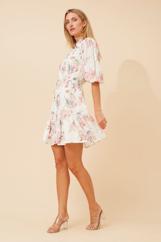 BERTINA FLORAL SHORT DRESS (Multi White)