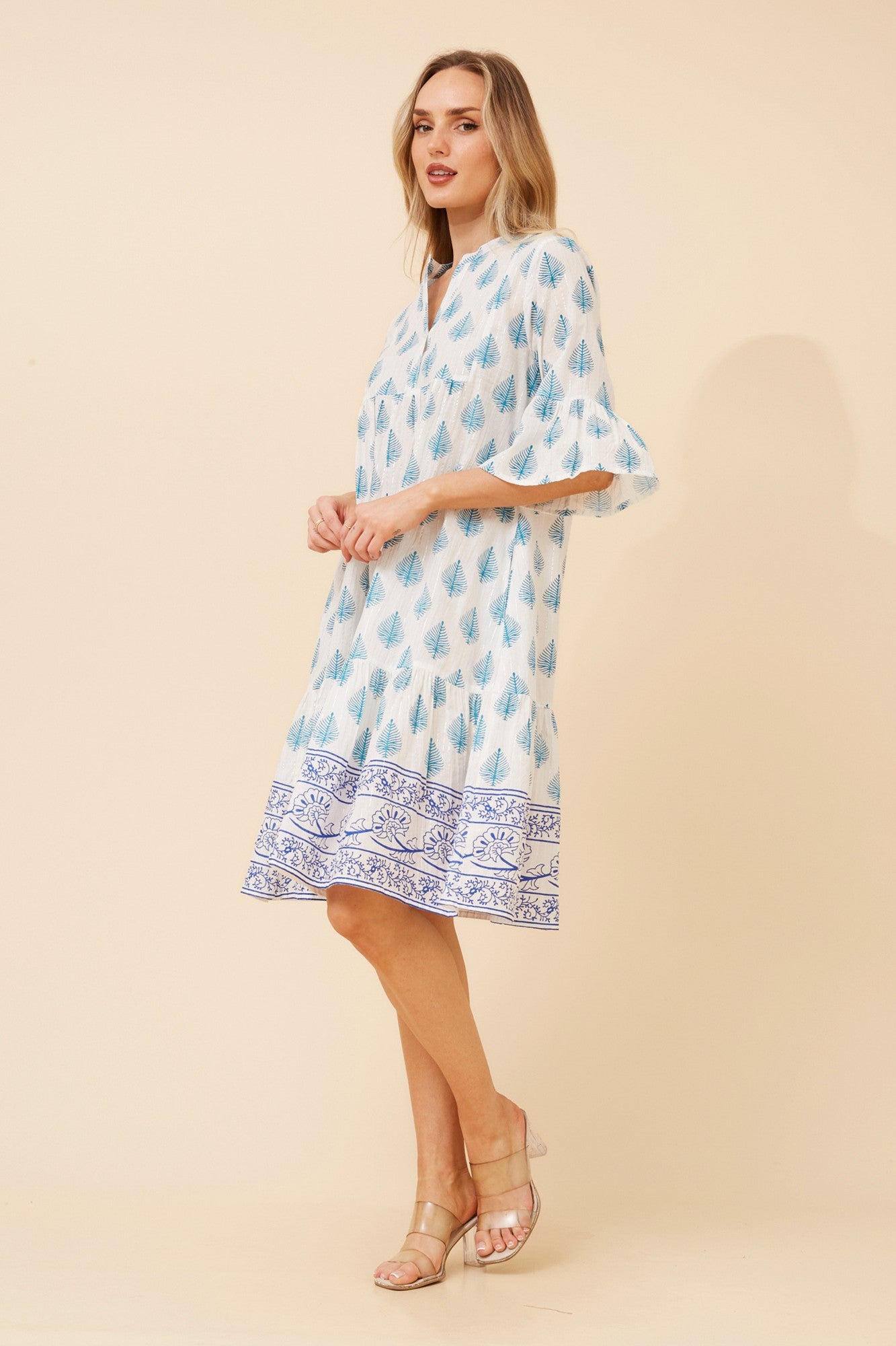 ALIMA BORDER PRINT MIDI DRESS (Multi White)