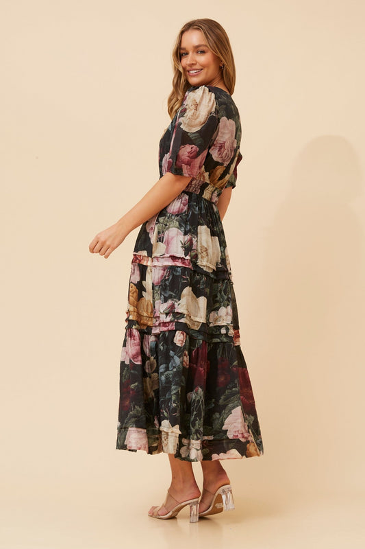 VIENNE FLORAL MAXI DRESS (Multi Black)