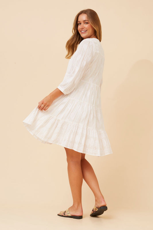 ISHANA LUREX TIERED DRESS (White)