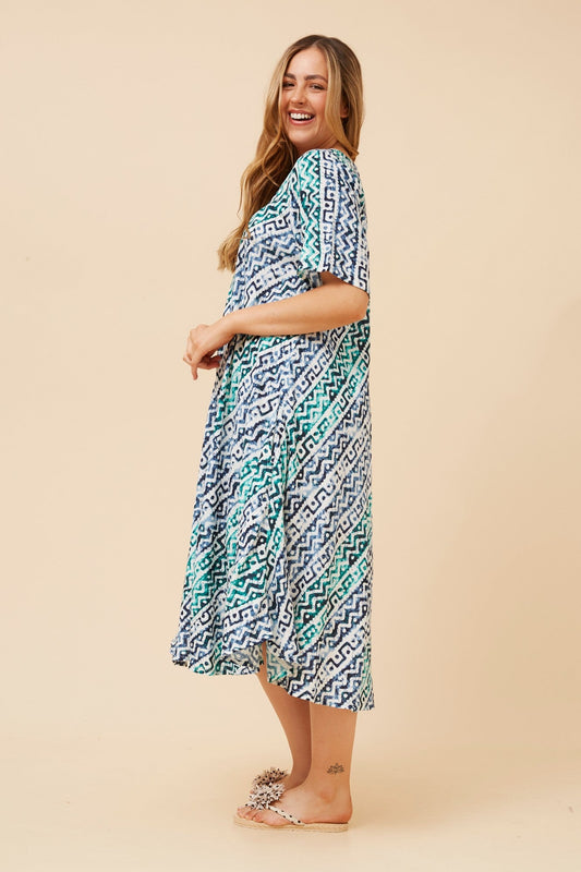 TANIKA ABSTRACT PRINT DRESS (Multi Blue)