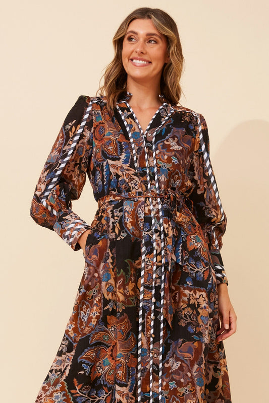 ELANIA FLORAL MIDI DRESS (Multi Rust)