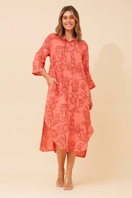 ARLENA LINEN BLEND DRESS (Corallo)