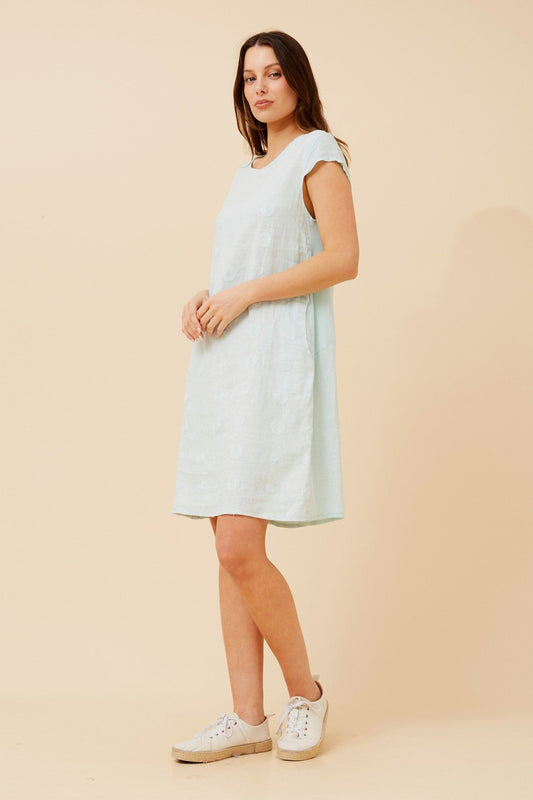 SISLEY POLKA DOT LINEN DRESS (Aqua)