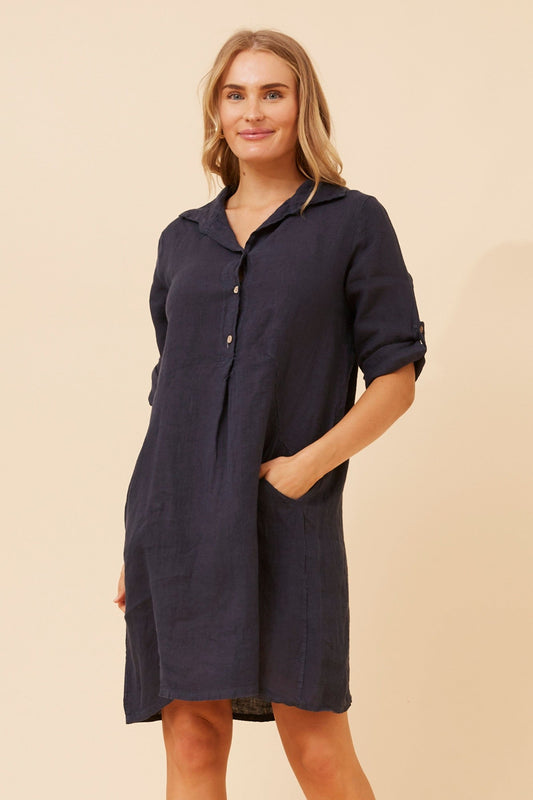 JOSEFA SOLID LINEN DRESS (Fango)