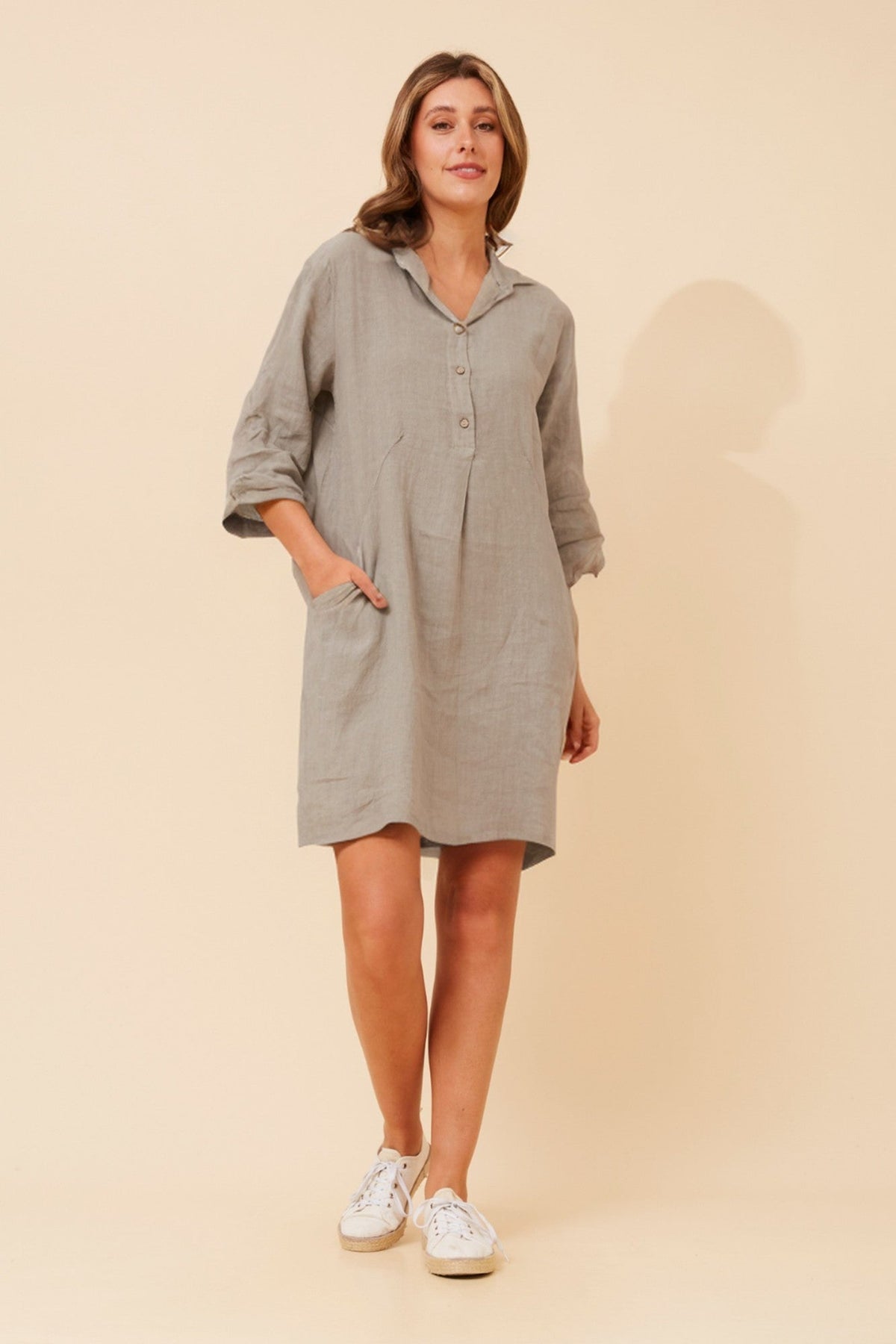 JOSEFA SOLID LINEN DRESS (Fango)