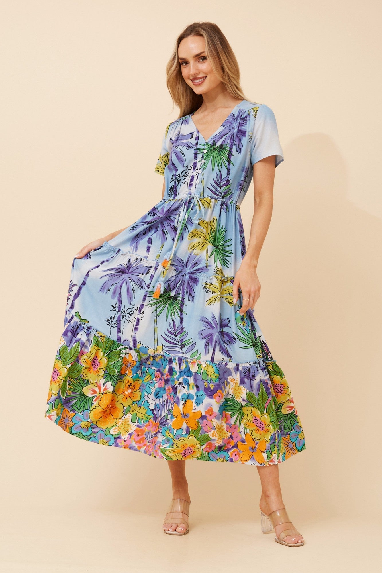 BALI FLORAL MIDI DRESS (Light Blue)