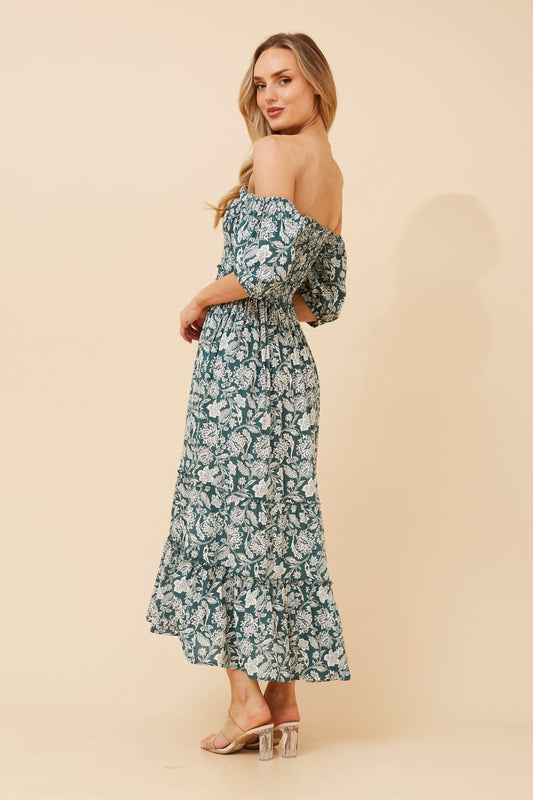 HASINA FLORAL MIDI DRESS (Green)