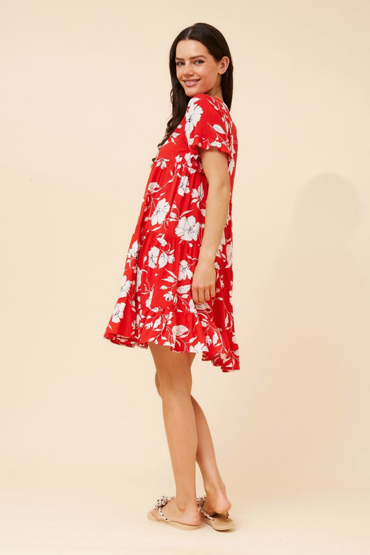 KELLY FLORAL BABY DOLL DRESS (Red)