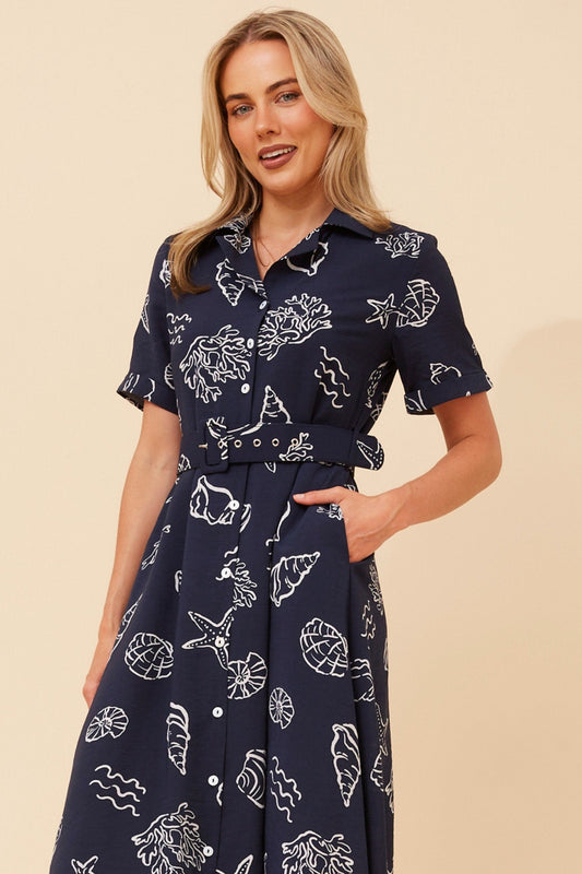 ALANIA SEA SHELL PRINT DRESS (Navy)