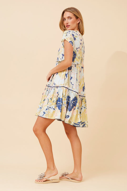 NERISA LEAF PRINT TIERED DRESS (Sage)