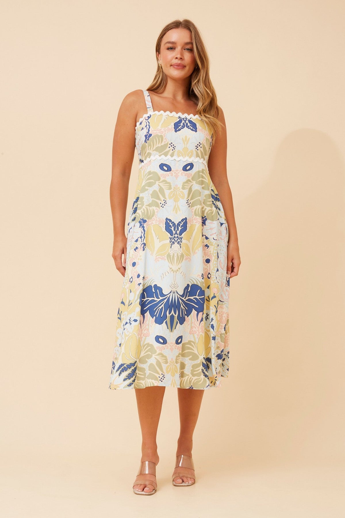 MAKENNA LEAF PRINT MIDI DRESS (Sage)