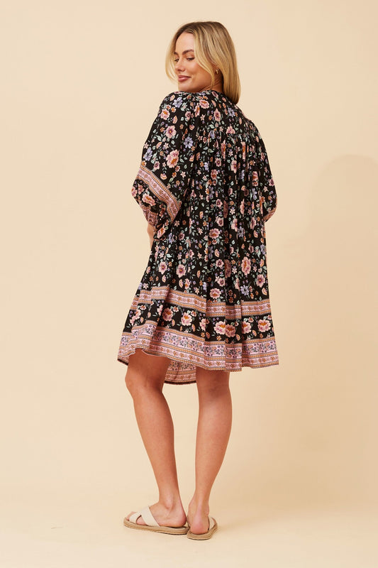 MOLLY FLORAL BABY DOLL DRESS (Multi Black)