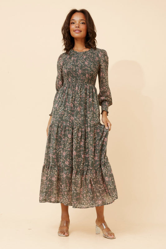 SHERRY FLORAL PRINT MAXI DRESS (Sage)