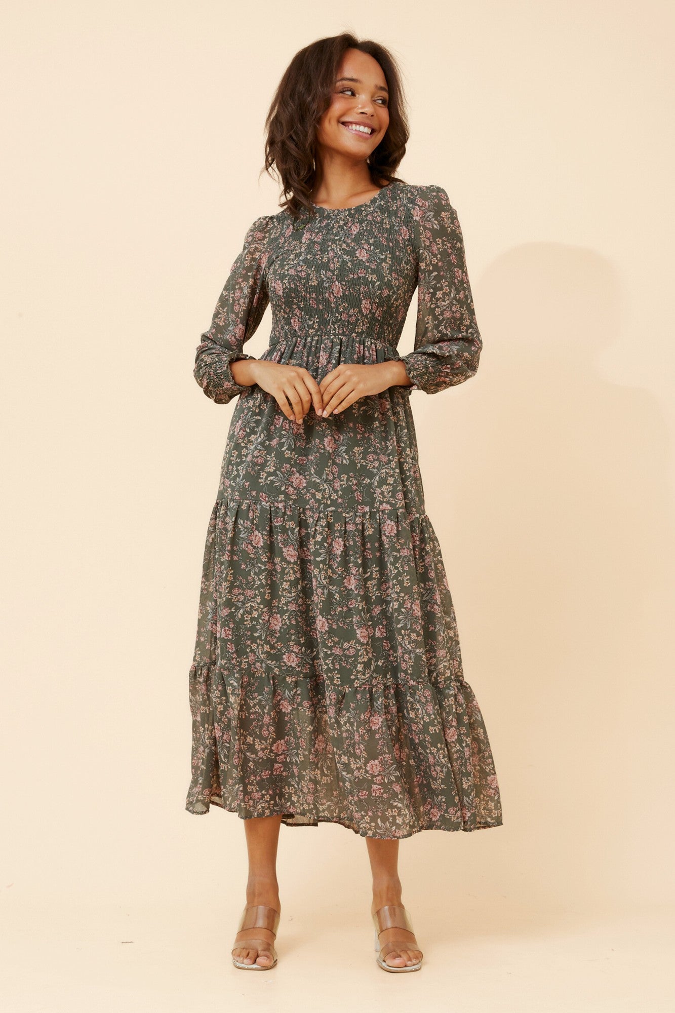 SHERRY FLORAL PRINT MAXI DRESS (Sage)