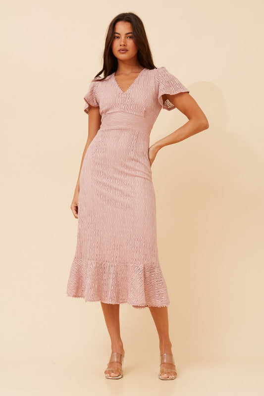GODIVA LACE MIDI DRESS (Dusty Pink)