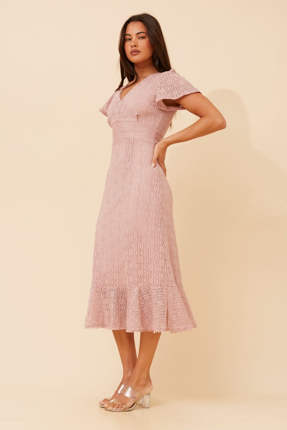 GODIVA LACE MIDI DRESS (Dusty Pink)
